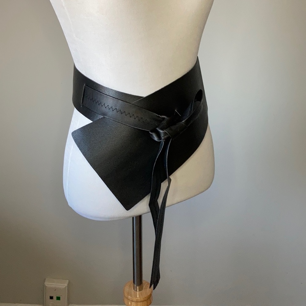 ReStocked NWT Vegan Leather Asymmetrical Wide Black Obi - Picture 7 of 10